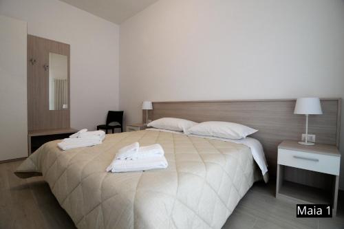 マテーラにあるCase Vacanze Maiaのベッドルーム1室(大型ベッド1台、白いタオル付)