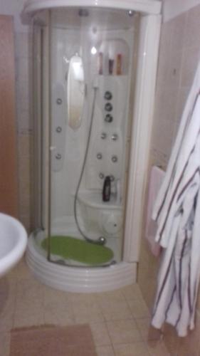 a bathroom with a shower with a phone in it at Affittacamere da Rosa in Policastro Bussentino