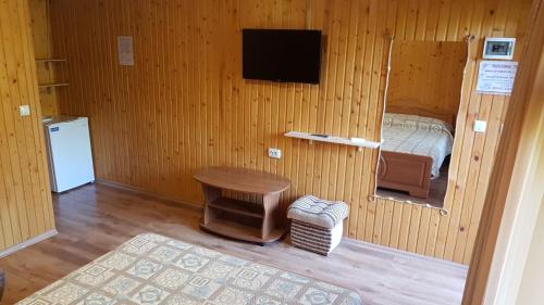 Habitación con 1 dormitorio con 1 cama y TV. en Ivolga Guest House, en Koktebel