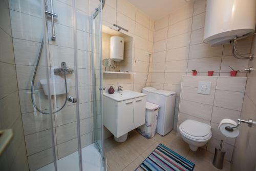 ŽrnovnicaにあるHoliday Home Cherry Treeのシャワー、トイレ、洗面台を備えたバスルーム