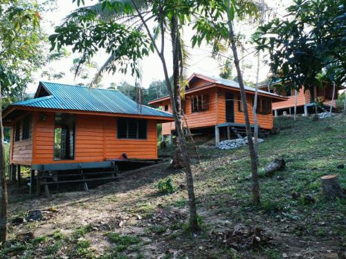 SematanにあるLong Titi Homestayの森の中の木造家屋