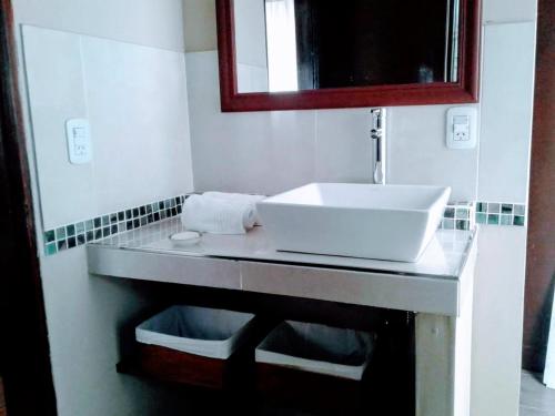 a bathroom with a sink and a mirror at El Balcón in Concepción del Uruguay