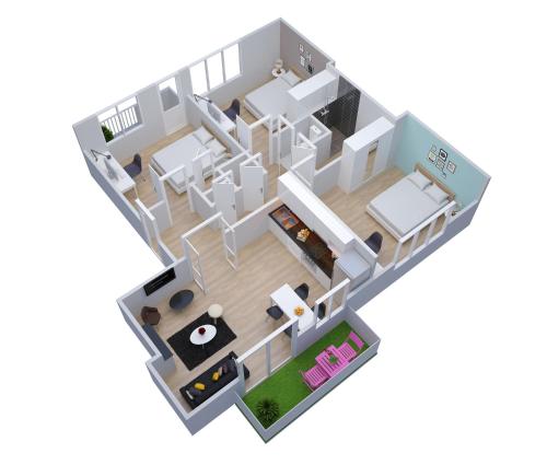 a rendering of a floor plan at SMILE APPARTS - Appartements - Au coeur de Lorient - Au calme - Tout Confort in Lorient