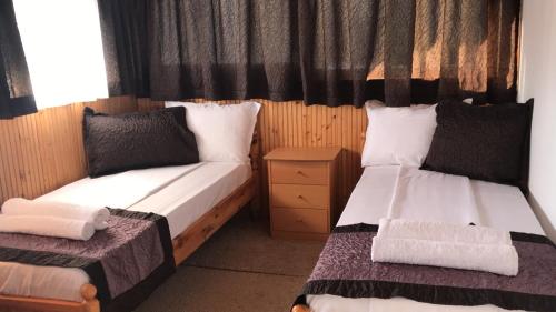a bedroom with two beds and a window at Aurora Guest House in Golden Sands