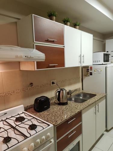 una piccola cucina con fornelli e lavello di Juventus a Córdoba