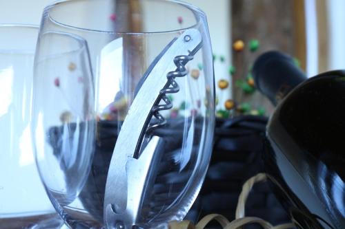 a wine glass sitting on top of a table at Chale Vista Encantada in Lavras Novas