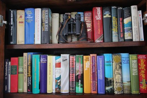 a book shelf filled with lots of books at Chesa Piz d'Esan in S-chanf