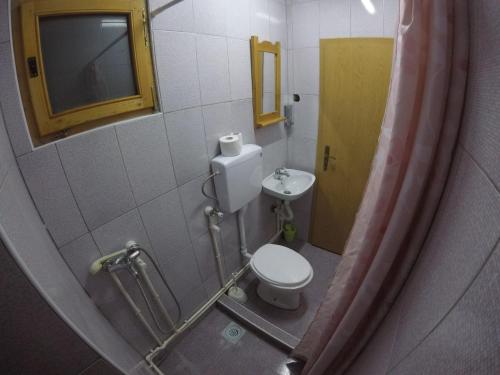 Un baño pequeño con inodoro y lavabo. en Etno kutak Prijepolje, en Prijepolje