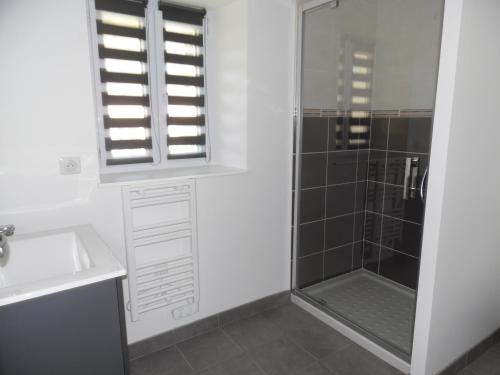 une salle de bain avec douche et lavabo dans l'établissement maison d'hotes Le Ranfort, à Sousceyrac