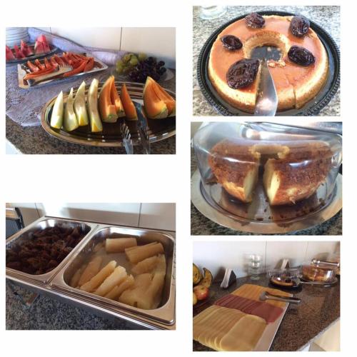 a collage of four pictures of food and desserts at Hotel Mirante do Vale in Itabaiana