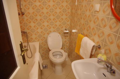 a small bathroom with a toilet and a sink at Apartments Sonja Podgora in Podgora