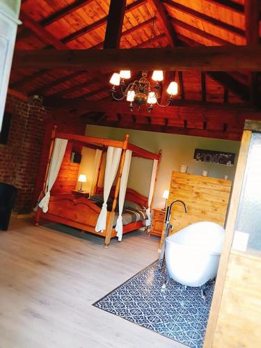 a bedroom with a bath tub and a bed at Les chambres de la Cour in Arsimont
