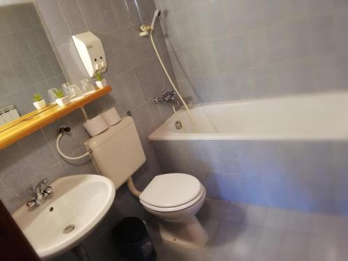 a bathroom with a toilet and a tub and a sink at Guest House Turistična kmetija Plaznik in Ljubno