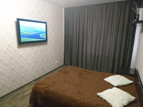 a bedroom with a bed with a television on the wall at Kommunisticheskaya 15-62 in Saransk