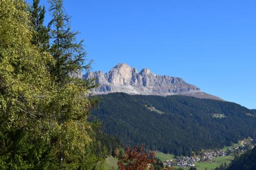 a mountain in the middle of a valley with trees at Kellnerhof in Nova Levante