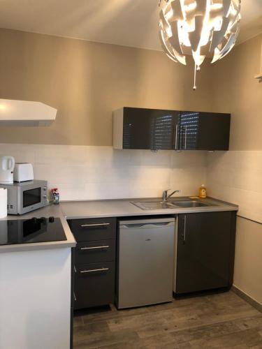 a kitchen with a sink and a microwave at Executive Studios near Basel in Saint-Louis