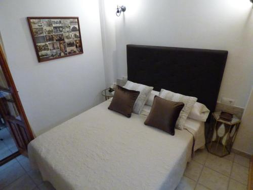 ベヘール・デ・ラ・フロンテーラにあるApartamento San Lázaroのベッドルーム(白いベッド、茶色の枕付)