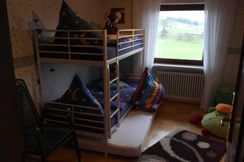 1 dormitorio con literas en una habitación con ventana en FeWo Ortloff, en Füssen