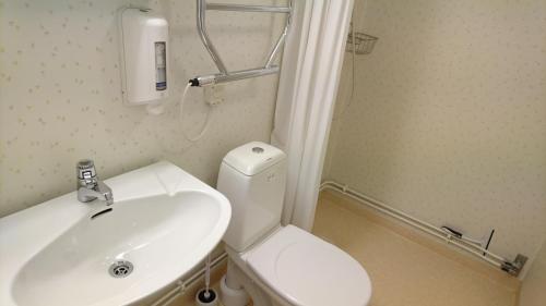 博爾奈斯的住宿－Bollegården B&B，浴室配有白色卫生间和盥洗盆。