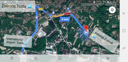 a map with a red marker on it at Apartment Paradise Enver in Dubrave Gornje