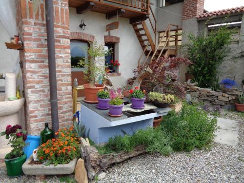 a bunch of potted plants on a table in a garden at Bed and breakfast Al Rudun in Boves