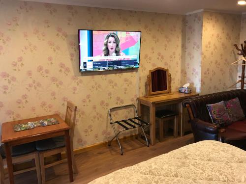 a room with a television on the wall with a bed at Cascades Motor Lodge in Auckland