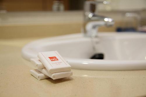 A bathroom at Hotel Albanta