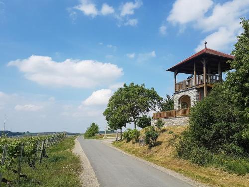 um edifício numa colina ao lado de uma estrada em Ferienhäusle Sommerach em Sommerach