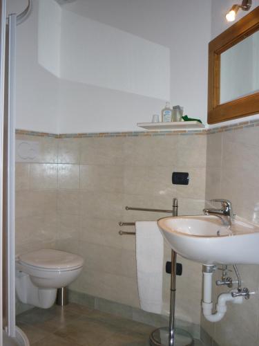 a bathroom with a sink and a toilet at La Capannina in Coredo