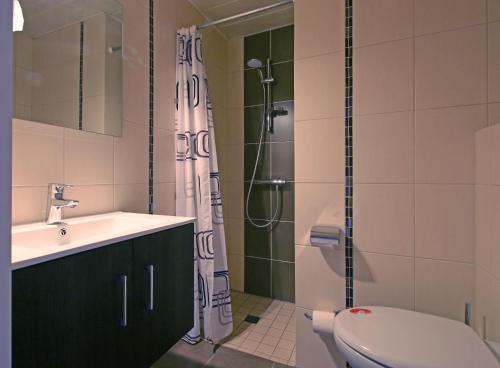 フェンデンハイムにあるAuberge De La Foret - Logisのバスルーム(トイレ、洗面台、シャワー付)