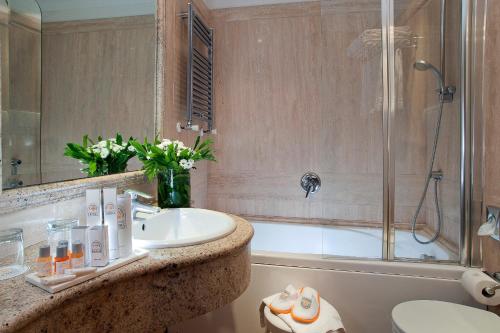 bagno con lavandino e doccia di Pinewood Hotel Rome a Roma