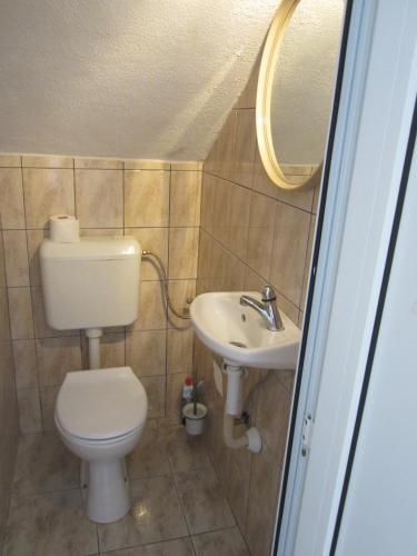 a small bathroom with a toilet and a sink at Apartments Villa Bella Vista Hvar in Hvar