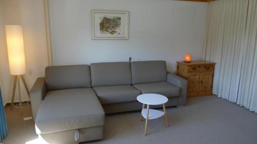 a living room with a couch and a table at Spectacular View & Central Location in Davos in Davos