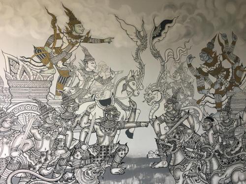 a drawing of a group of people in a mural at Bamboori Boutique Resort in Chiang Mai