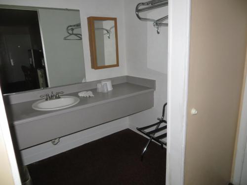a bathroom with a sink and a mirror at Premier Inns Metro in Phoenix