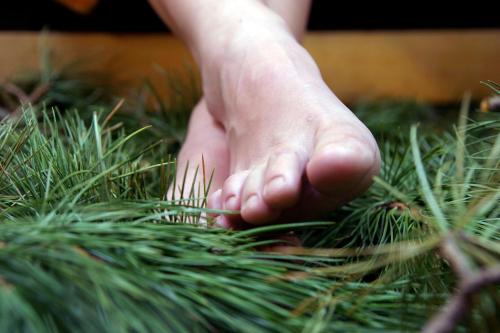 a person with their foot in the grass at AlmDorf Tonnerhütte in Mühlen
