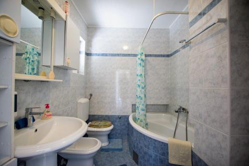a bathroom with a sink and a tub and a toilet at Apartments Frkovic in Ledenice
