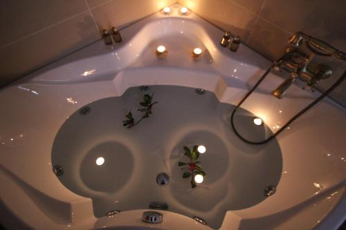 baño con aseo con luces. en Hotel Olympic, en Metsovo
