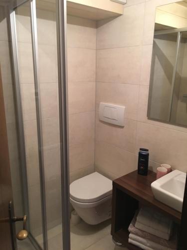 a bathroom with a toilet and a sink at Ferienwohnung Lech in Pflach