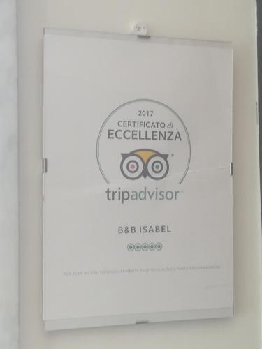 Certifikát, hodnocení, plakát nebo jiný dokument vystavený v ubytování Isabel