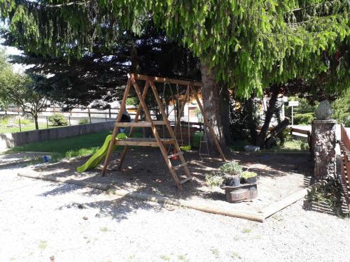 a playground with a slide next to a tree at Lamour in Ancelle