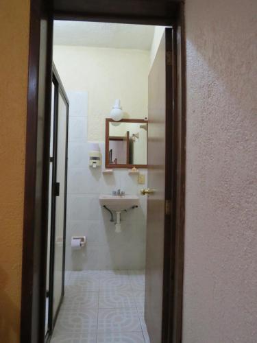 La salle de bains est pourvue d'un lavabo et d'un miroir. dans l'établissement Hotel Posada Escudero, à Oaxaca