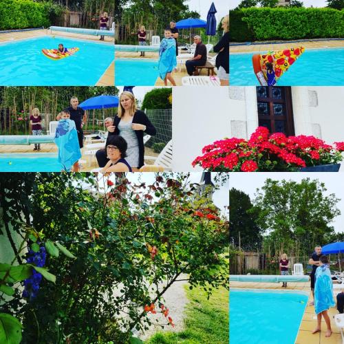 a collage of photos of people by a swimming pool at Le Vieux Couvent in Deviat