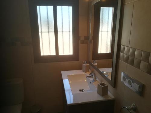 カディスにあるHacienda rural Ventorrillo El Neneのバスルーム(洗面台、鏡、トイレ付)