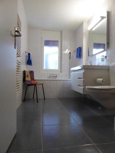 a bathroom with a sink and a toilet and a window at Hüslermatte 1 in Oberiberg