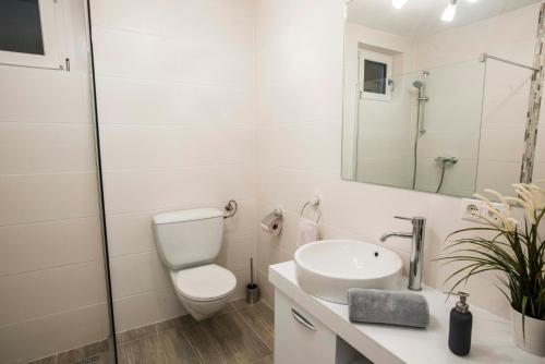a white bathroom with a toilet and a sink at Lake View Apartments in Keutschach am See