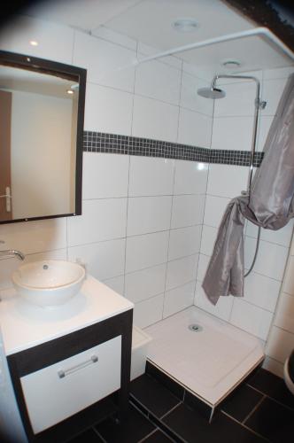 une salle de bain avec un lavabo et une douche dans l'établissement Studio Toulon proche Opéra et Gare, à Toulon