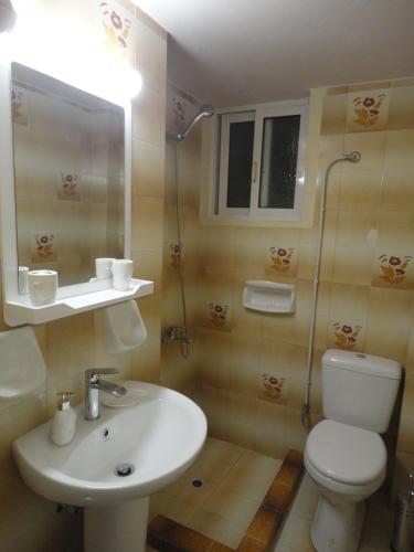a bathroom with a white sink and a toilet at Yialos apartments in Kefallonia