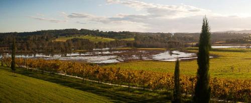 a view of a field with a river and trees at Fairway Haven Getaway in Mollymook