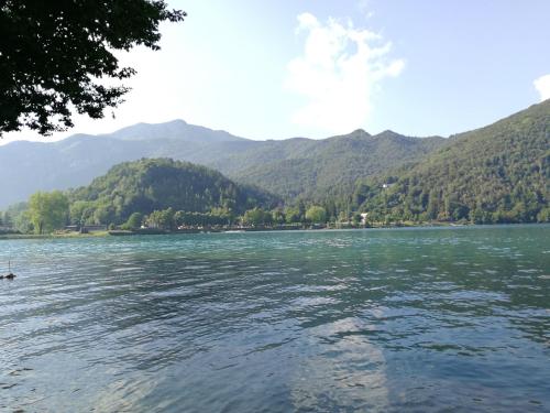 a view of a river with mountains in the background at Casa Luca e Cristina in Mezzolago